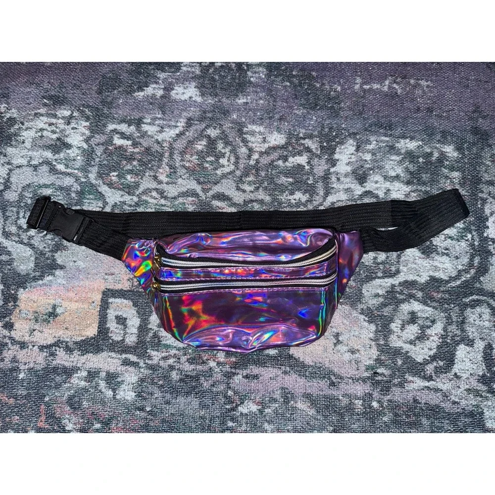 Pink Women's HOLOGRAM Vinyl FANNY PACK Pouch‎ WAIST PURSE Zipper CLIP BELT